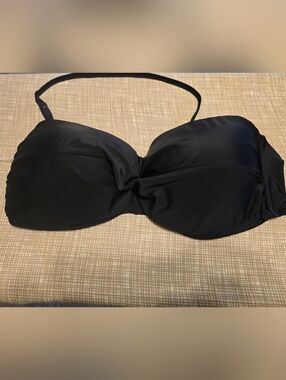 Time and Tru Black Twist-Front Bikini Top